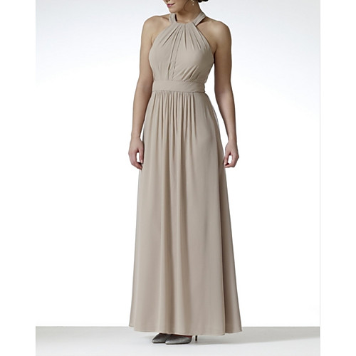 

A-Line Jewel Neck Floor Length Chiffon Bridesmaid Dress with Pleats