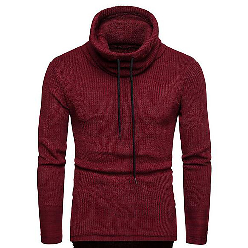 

Men's Solid Colored Pullover Long Sleeve Sweater Cardigans Turtleneck Fall Black Wine Navy Blue