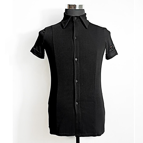 

Latin Dance Shirt Split Joint Men's Performance Short Sleeve Crystal Cotton