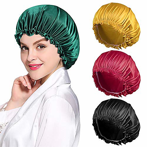 

Silky Printing Bonnet Satin Sleep Cap Wide Elastic Band for Women Curly Natural Long Hair One Pc