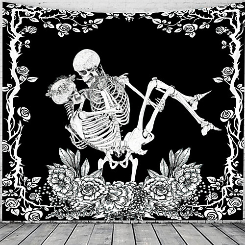 

Halloween Party Wall Tapestry Art Decor Blanket Curtain Picnic Tablecloth Hanging Home Bedroom Living Room Dorm Decoration Pychedelic kull keleton Black White Tapestry Wall Decor Polyeter