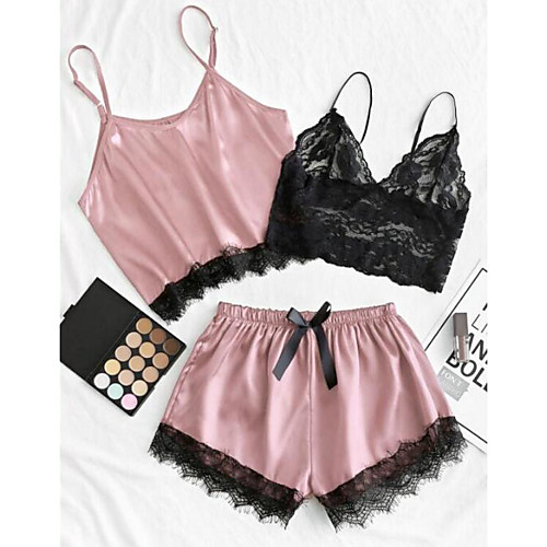 

Women's Mesh Lace Bow Suits Nightwear Patchwork Embroidered Red / Blushing Pink M L XL / Strap