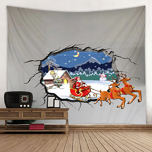 

Christmas Santa Claus Wall Tapestry Art Decor Blanket Curtain Picnic Tablecloth Hanging Home Bedroom Living Room Dorm Decoration 3D Broken Wall Elk Snowman Gift Polyester