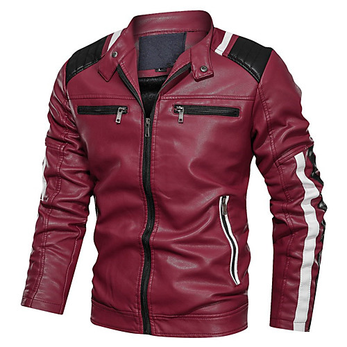 

Men's Solid Colored Fall & Winter Coat Long Daily Long Sleeve Faux Leather Coat Tops Black
