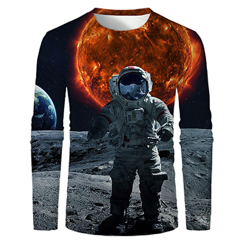 

Men's T shirt 3D Print Graphic Print Long Sleeve Daily Tops Basic Black