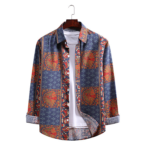 

Men's Shirt Graphic Plus Size Long Sleeve Daily Tops Streetwear Blue