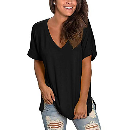 

womens summer short sleeve t shirts v neck tunic roll up tops cute tees loose fitted henley workout shirts & #40;small, apple& #41;
