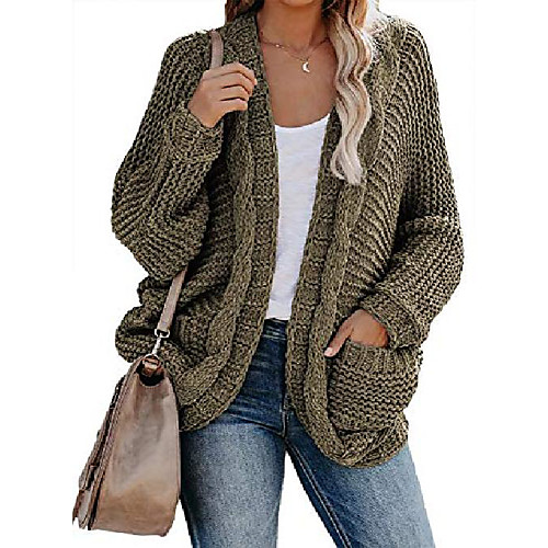 

womens cardi winter warm cozy open front pockets long sleeve chunky chenille knit cardigans sweaters pullover outwears coat jacket