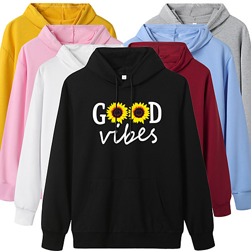 

Women's Hoodie Pullover Artistic Style Hoodie Flower Letter Printed Sport Athleisure Hoodie Top Long Sleeve Warm Soft Oversized Comfortable Everyday Use Exercising General Use / Winter