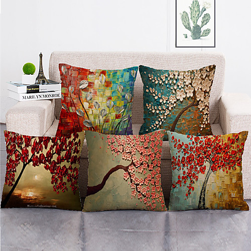 

1 Set of 5 PCS Throw Pillow Covers Modern Oil Paitng Style Leaves Decorative Throw Pillow Cushion for Room Decor Outdoor/Indoor Cushion for Sofa Couch Bed Chair