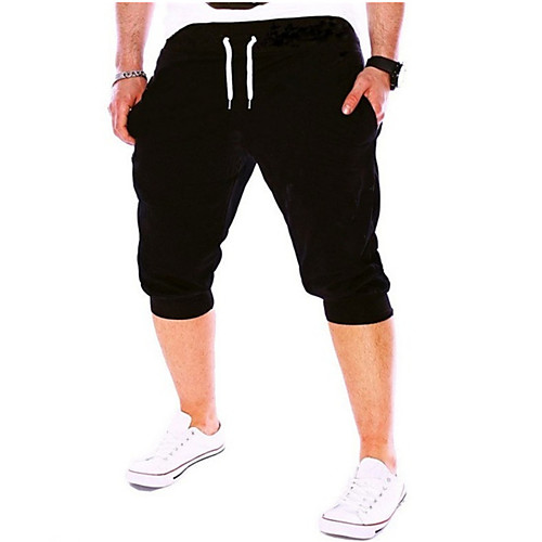 

summer men gym workout shorts drawstring elastic bottom pants casual sweatpants capri joggers loose fit (gray, xxxl)