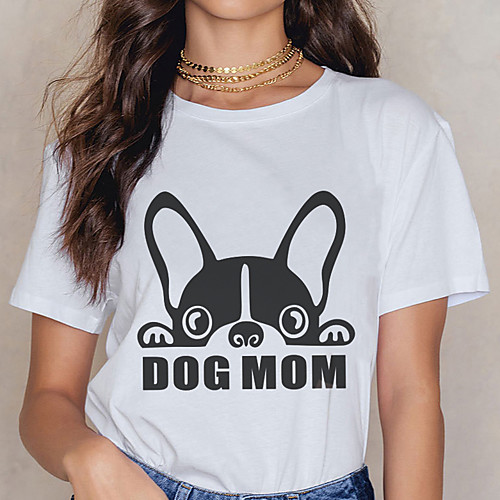 

Women's Tee / T-shirt Cartoon Crew Neck Dog Letter Printed Sport Athleisure T Shirt Short Sleeves Breathable Soft Comfortable Plus Size Everyday Use Exercising General Use