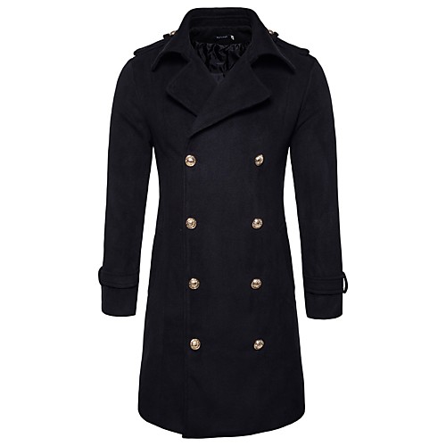

Men's Solid Colored Basic Fall & Winter Trench Coat Long Daily Long Sleeve Polyester Coat Tops Black