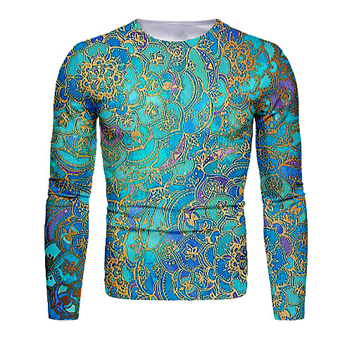 

Men's T shirt 3D Print Graphic Floral Long Sleeve Daily Tops Basic Green