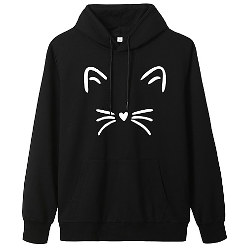 

Women's Hoodie Pullover Cartoon Hoodie Cat Sport Athleisure Hoodie Top Long Sleeve Warm Soft Oversized Comfortable Everyday Use Exercising General Use / Winter