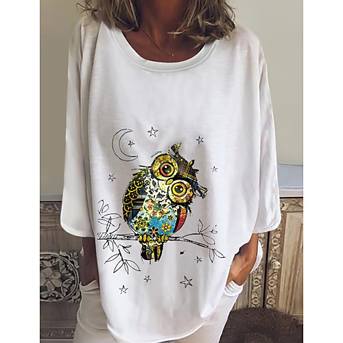 

Women's T shirt Animal V Neck Tops Basic Top White Gray