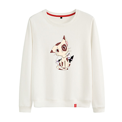 

Women's Sweatshirt Pullover Black White Pink Cartoon Crew Neck Cotton Cat Cute Sport Athleisure Sweatshirt Top Long Sleeve Breathable Warm Soft Comfortable Everyday Use Causal Exercising General Use
