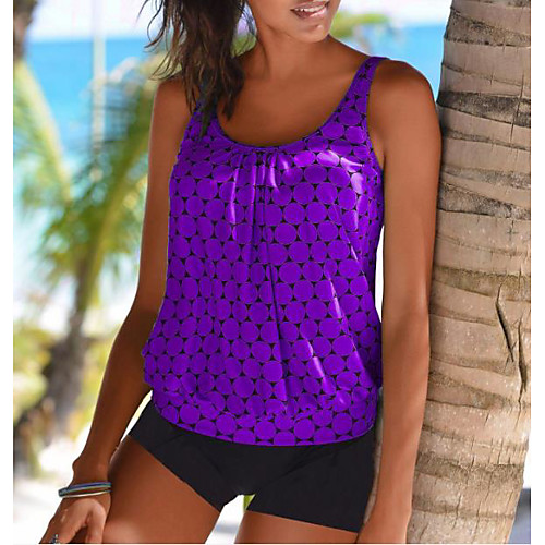 

Women's Tankini Swimsuit High Waist Slim Blue Purple Swimwear Padded Bathing Suits