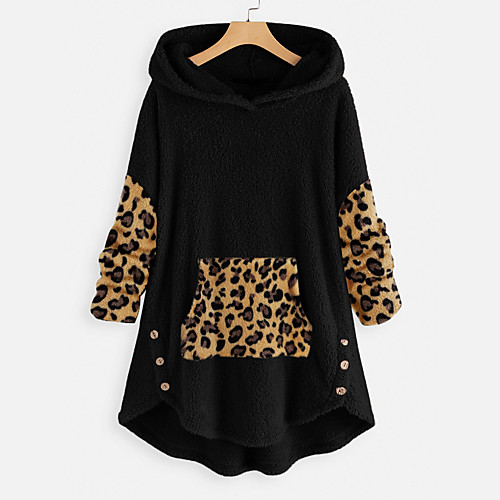 

Women's Pullover Hoodie Sweatshirt Leopard Cheetah Print Front Pocket Daily non-printing Basic Hoodies Sweatshirts Loose Oversized Black Blushing Pink Army Green