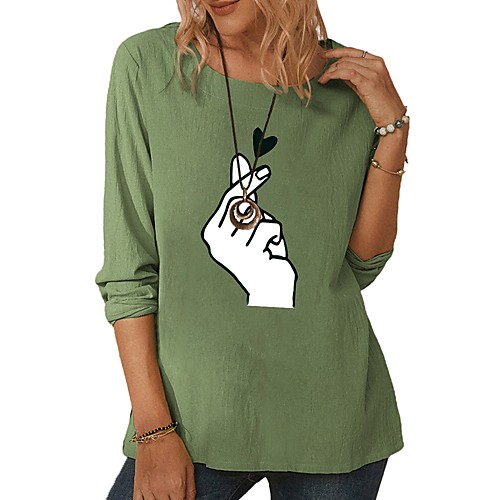 

Women's Blouse Shirt Graphic Prints Long Sleeve Print Round Neck Tops Basic Basic Top White Green Gray