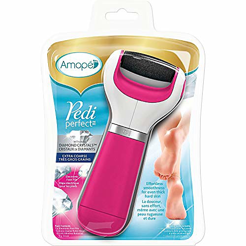 

pedi perfect electronic foot file, dual-speed callus remover (with diamond crystals) for feet (extra coarse - pink gadget). -perfect for in-home pedicure for baby smooth feet. battery operated