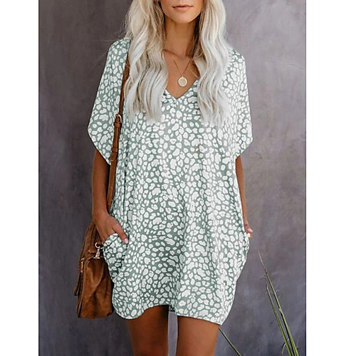 

Women's Sheath Dress Knee Length Dress Blue Light gray Light Green Short Sleeve Print Patchwork Print Summer V Neck Hot Boho 2021 S M L XL XXL 3XL