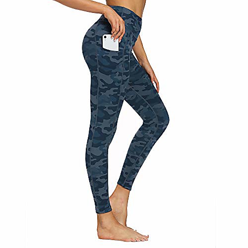 

women's high waisted pattern yoga pants 7/8 length leggings with pocket(deep blue camo,xxl)