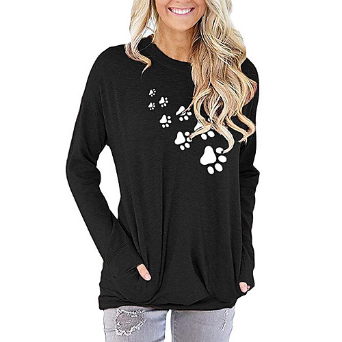 

Women's T-shirt Animal Long Sleeve Print Round Neck Tops Batwing Sleeve Loose Basic Basic Top Black Blushing Pink Green