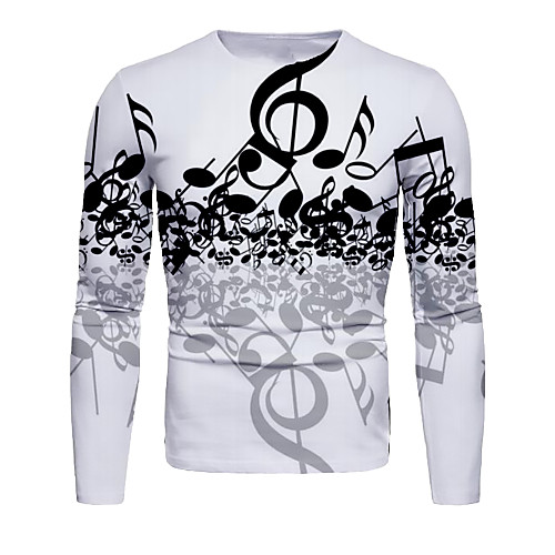 

Men's T shirt Graphic Print Long Sleeve Daily Tops Basic Elegant White