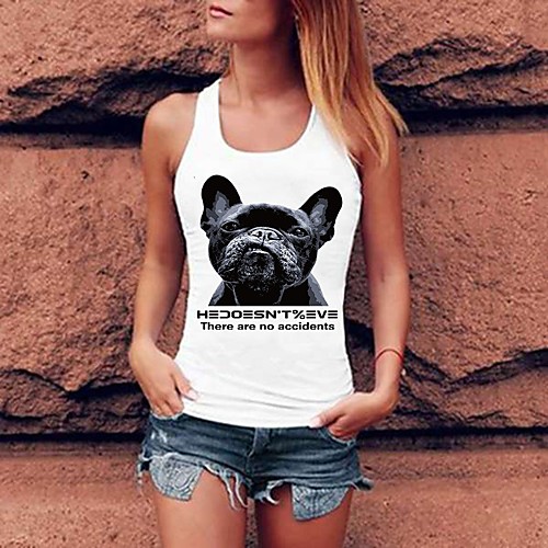 

Women's Tank Top Dog Letter Racerback Round Neck Tops Basic Basic Top White Black Gray