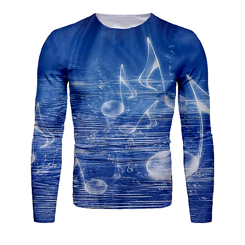 

Men's T shirt Graphic Print Long Sleeve Daily Tops Basic Elegant Blue