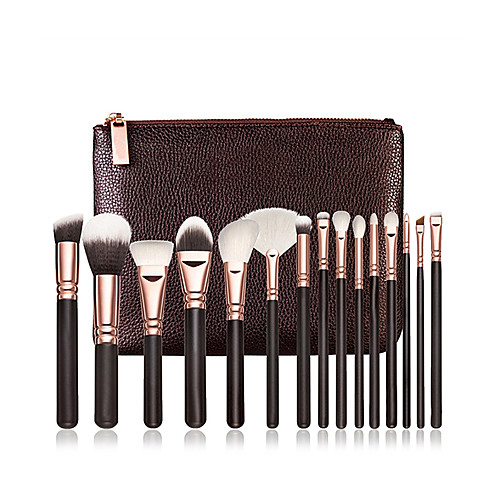 

Professional 15 Pcs Natural Hair Makeup Brush Sets Wooden Handle Natural Soft Hair Professional Makeup Brushes