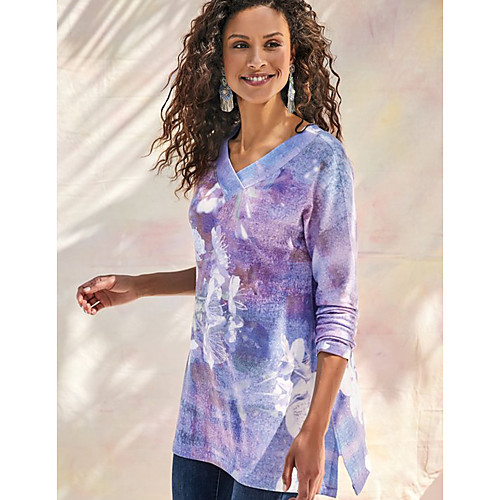 

Women's Blouse Shirt Tie Dye Long Sleeve Round Neck Tops Basic Basic Top Purple