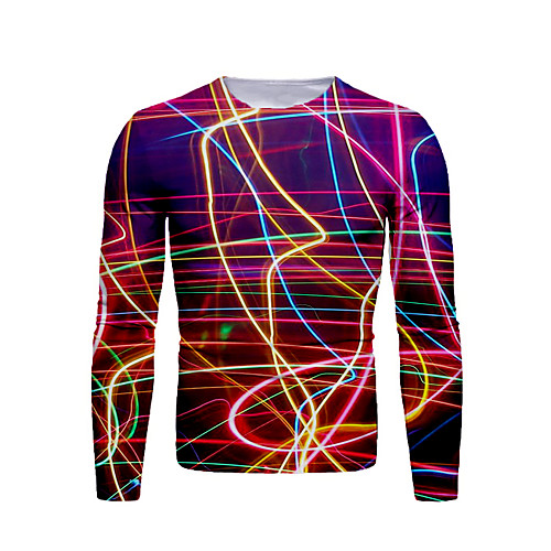 

Men's T shirt Graphic Print Long Sleeve Daily Tops Basic Rainbow