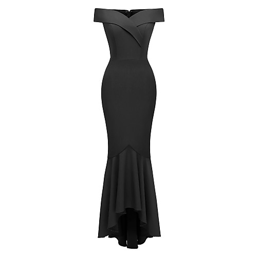 

Mermaid / Trumpet Minimalist Elegant Party Wear Formal Evening Dress Off Shoulder Short Sleeve Floor Length Satin with Pleats 2021