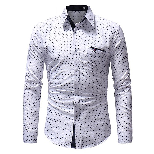 

Men's Shirt Polka Dot Long Sleeve Daily Tops Business Basic White Navy Blue