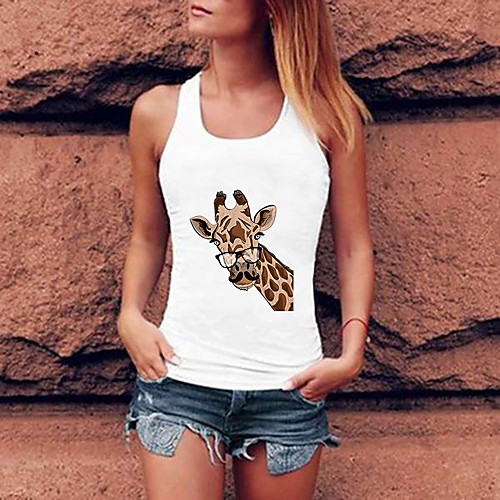 

Women's Tank Top Giraffe Racerback Round Neck Tops Basic Basic Top White Black Purple