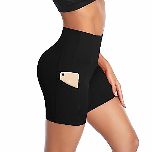 

women yoga shorts high waist tummy control non see-through workout running athletic legging short with pockets y27-black-xxl