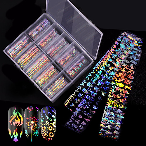 

10 pcs/box Nail Star Sticker New Laser Flame Popular Nail Sticker Female Nail Sticker 10 Styles