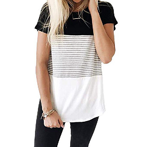 

women's long sleeve round neck triple color block stripe t-shirt m black