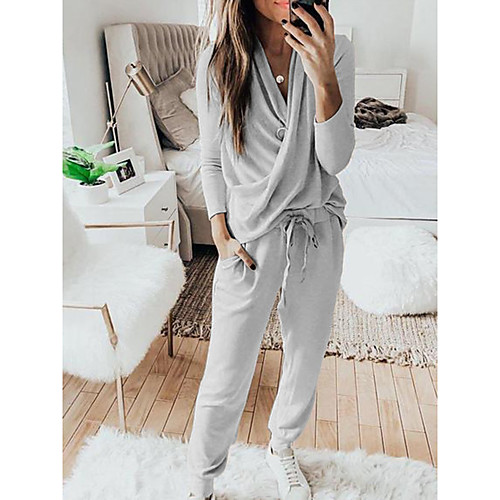 

Women's Basic Plaid Solid Colored Causal Daily Home Two Piece Set Blouse Tracksuit T shirt Pant Loungewear Drawstring Tops