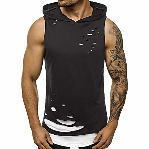 

Men's T shirt Solid Color Vintage Style Sleeveless Vacation Tops Black And White ArmyGreen Black red