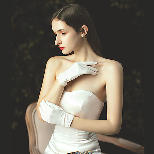 

Satin Wrist Length Glove Stylish / Gloves With Faux Pearl / Fringe