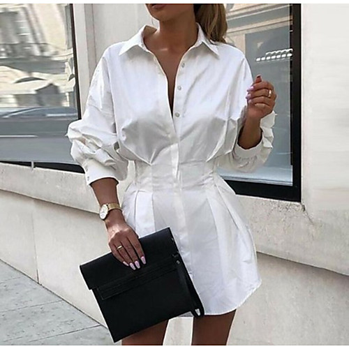 

Women's Blouse Shirt Solid Colored Long Sleeve Shirt Collar Tops Basic Basic Top White Black Fuchsia
