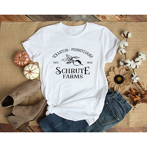 

Women's T shirt Graphic Text Graphic Prints Print Round Neck Tops 100% Cotton Basic Basic Top White Black Yellow