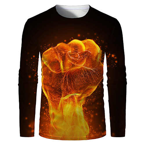 

Men's T shirt Graphic Plus Size Print Long Sleeve Daily Tops Basic Orange