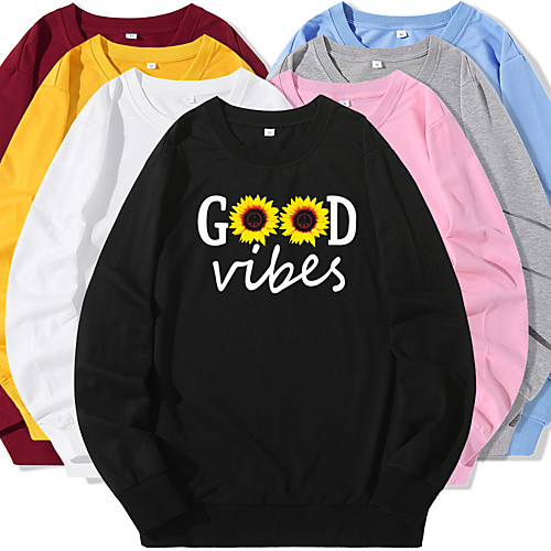 

Women's Sweatshirt Pullover Cartoon Crew Neck Flower Letter Printed Sport Athleisure Sweatshirt Top Long Sleeve Warm Soft Oversized Comfortable Everyday Use Causal Exercising General Use / Winter