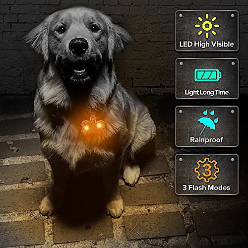 

pack of 2 pcs led dog tags, bone-shape clip-on light up pet pendants glow in the dark, pet id tags dog safety lights for nighttime dog walking(brown)