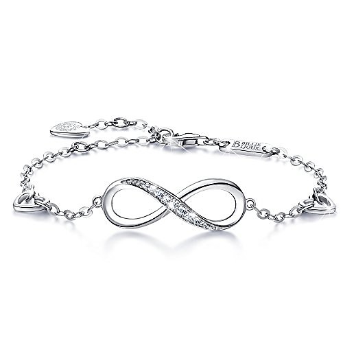 

womens 925 sterling silver infinity endless love symbol charm adjustable bracelet gift for women girls (a- silver)