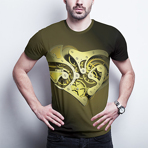 

Men's T shirt 3D Print Graphic Machine Plus Size Print Short Sleeve Daily Tops Basic Green